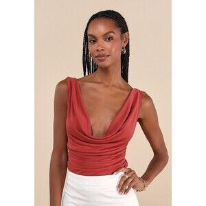 Lulus Admired Style Rusty Rose Ruched Cowl Neck Tank Top Pink - Size S